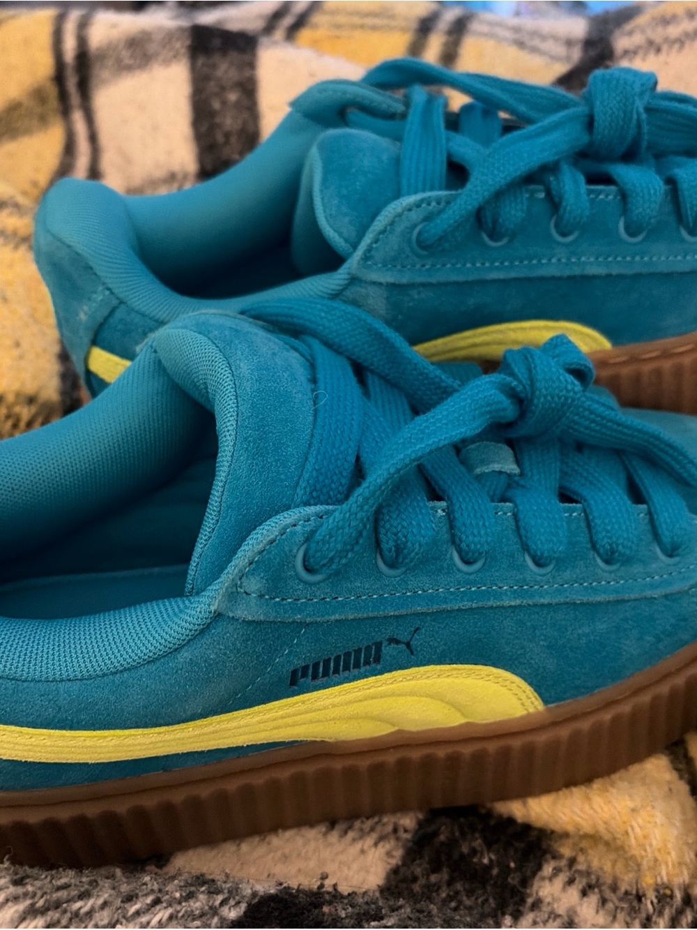 NEW PUMA Fenty x Creeper Phatty Speed Blue Lime Suede Women's Sz 10 Sneakers